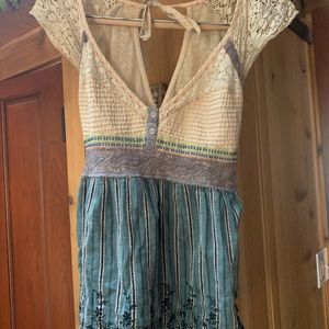 Free People Embroidered Lace Open Tie Back Babydoll Top